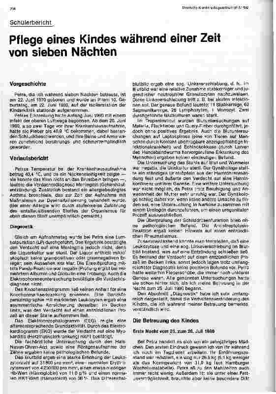 Vorschauseite 1: Pflege eines Kindes während einer Zeit von sieben Nächten
