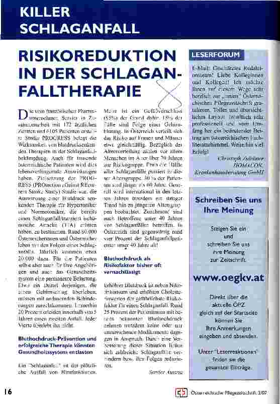 Vorschauseite 1: Risikoreduktion in der Schlaganfalltherapie