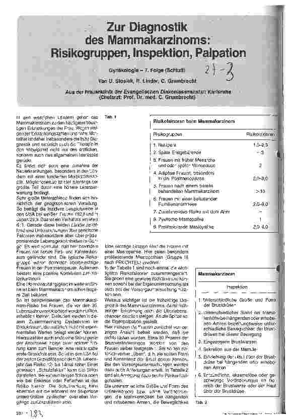 Vorschauseite 1: Zur Diagnostik des Mammakarzinoms:Risikogruppen, Inspektion, Palpation