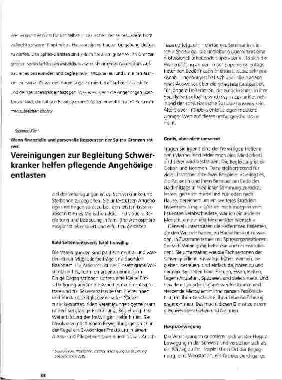 Vorschauseite 1: Vereinigungen zur Begleitung Schwerkranker helfen pflegende Angehörige entlasten