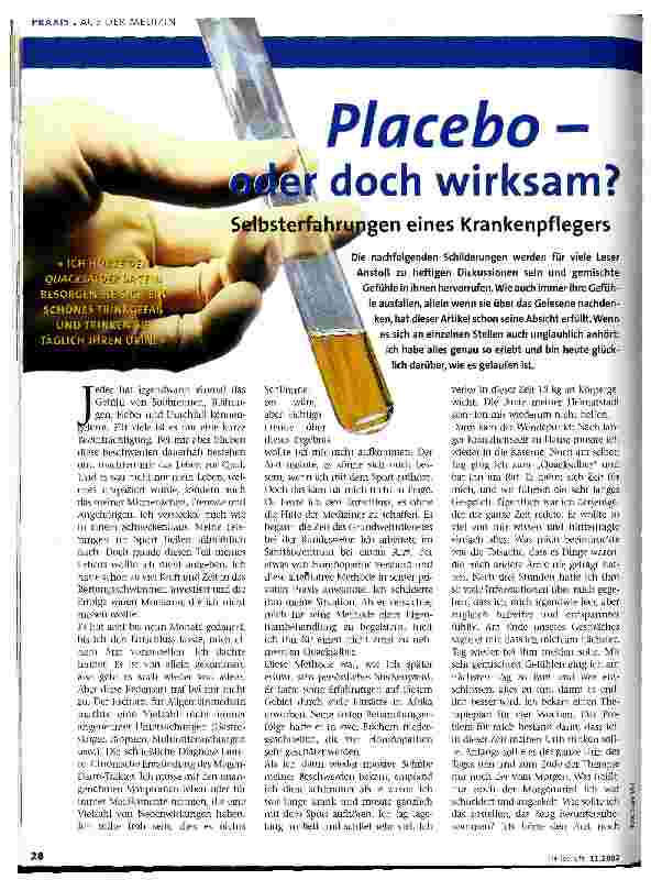 Vorschauseite 1: Placebo - oder doch wirksam? Selbsterfahrungen eines Krankenpflegers
