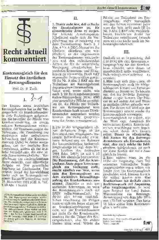 Vorschauseite 1: Kostenausgleich für den Einsatz des ärztlichen Rettungsdienstes