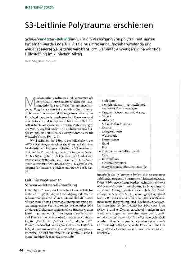Vorschauseite 1: S3-Leitlinie Polytrauma erschienen