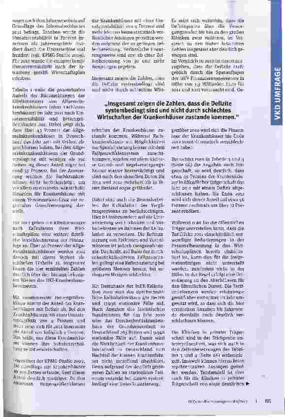 Vorschauseite 4: Politik treibt Krankenhäuser in die ..roten ZahlenVKD-Umfrage 2012 zur Lage der Krankenhäuser in Deutschland