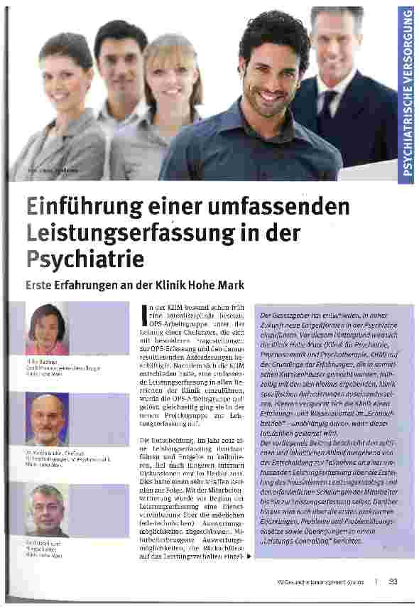 Vorschauseite 1: Einführung einer umfassenden Leistungserfassung in der PsychiatrieErste Erfahrungen an der Klinik Hohe Mark