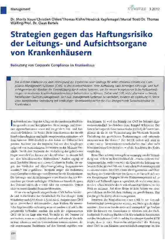 Vorschauseite 1: Strategien gegen das Haftungsrisiko der Leitungsund Aufsichtsorgane von