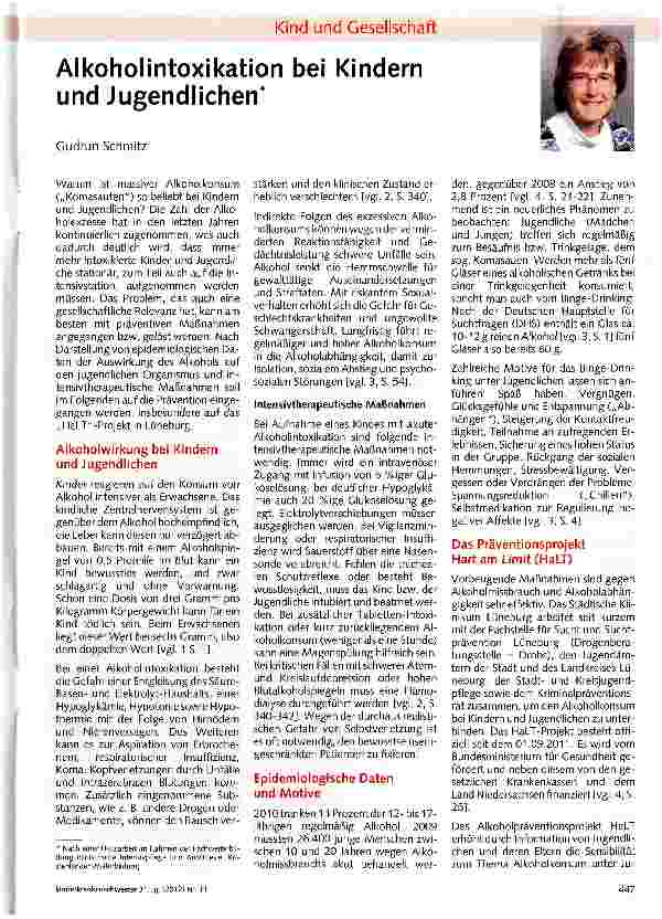 Vorschauseite 1: Alkoholintoxikation bei Kindern und Jugendlichen*