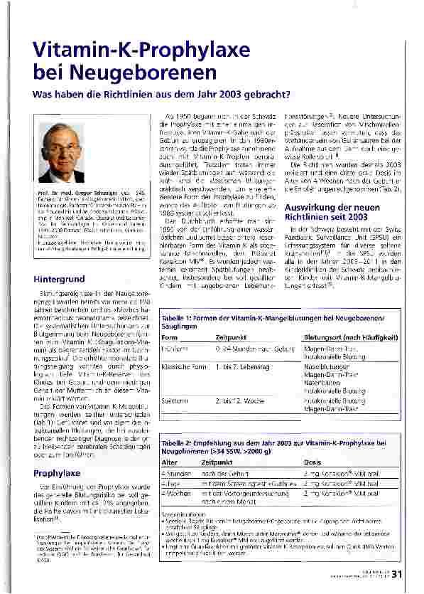 Vorschauseite 1: Vitamin-K-Prophylaxe Neugeborenen