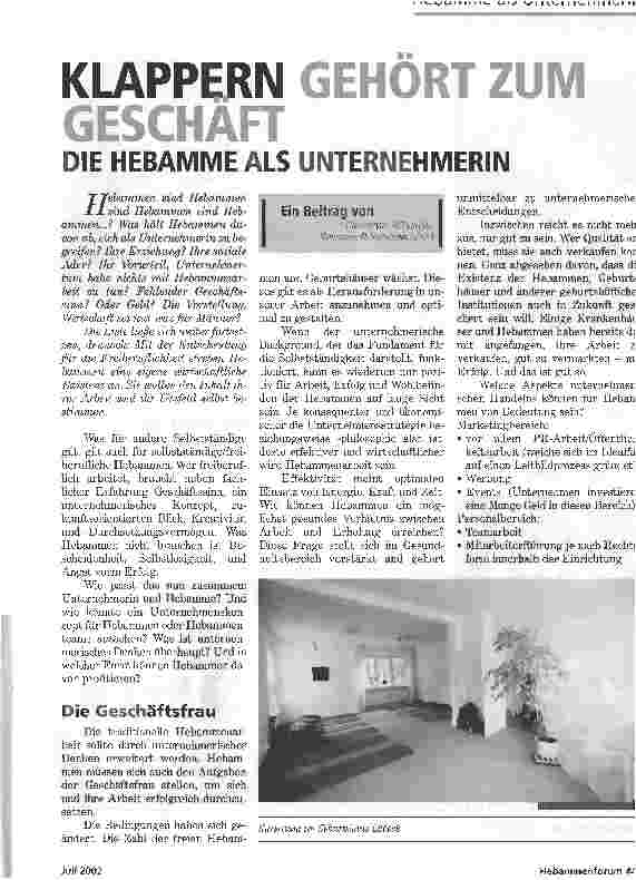 Vorschauseite 1: KLAPPERN GEHÖRT ZUM GESCHÄFTDIE HEBAMME ALS UNTERNEHMERIN