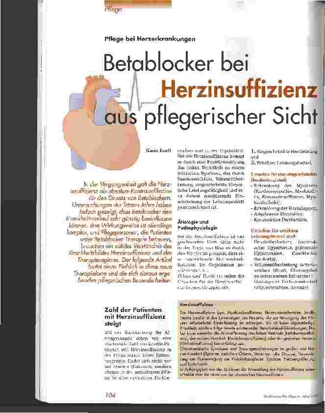 Vorschauseite 1: Betablocker bei Herzinsuffizienz aus pflegerischer Sicht