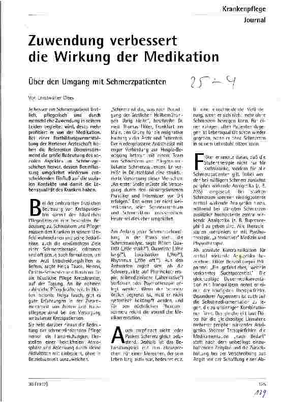 Vorschauseite 1: Zuwendung verbessert die Wirkung der Medikation Über den Umgang mit Schmerzpatienten