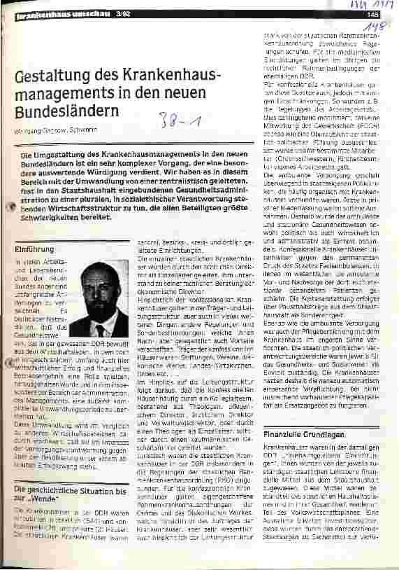 Vorschauseite 1: Gestaltung des Krankenhausmanagements in den neuen Bundesländern
