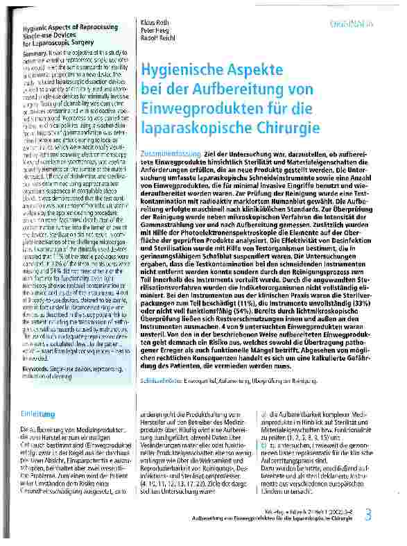 Vorschauseite 1: Hygienische Aspekte bei der Aufbereitung von Einwegprodukten