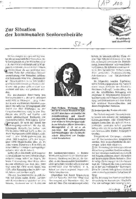 Vorschauseite 1: Zur Situation der kommunalen Seniorenbeiräte