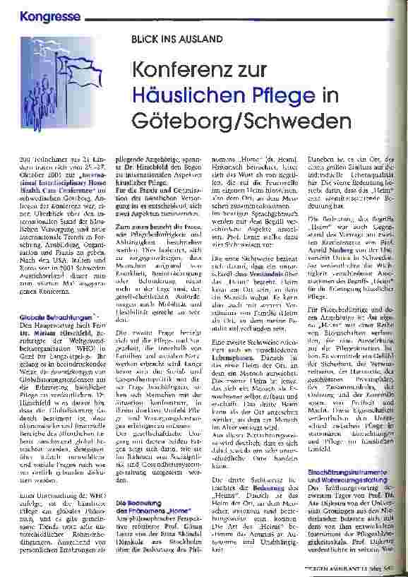 Vorschauseite 1: Konferenz zur Häuslichen Pflege in Göteborg/Schweden