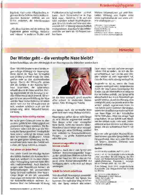 Vorschauseite 2: Kupfer ein wichtiger Baustein im Kampf gegen Antibiotika-resistente Bakterien (MRSA)