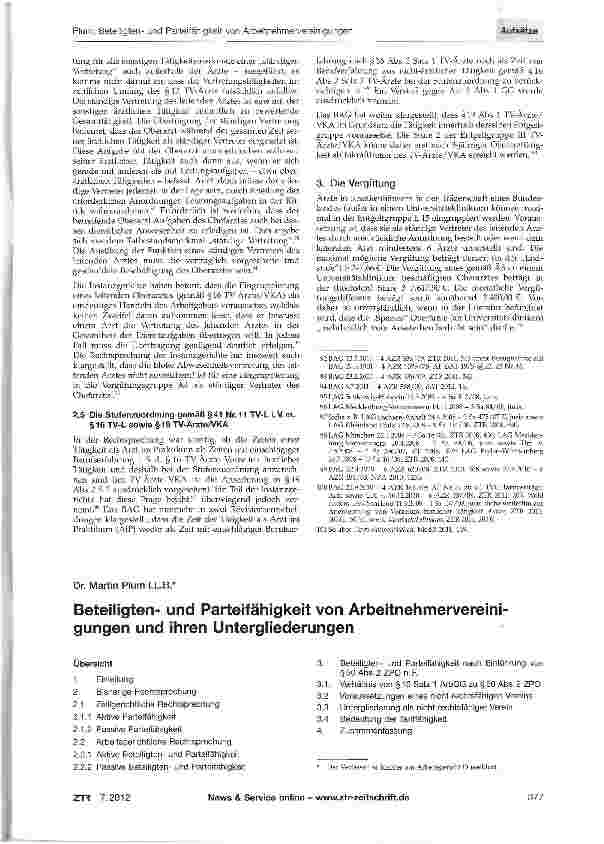 Vorschauseite 1: Beteiligtenund Parteifähigkeit von Arbeitnehmervereinigungen und ihren Untergliederungen