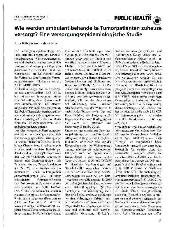 Vorschauseite 1: Wie werden ambulant behandelte Tumorpatienten zuhause versorgt? Eine versorgungsepidemiologische Studie