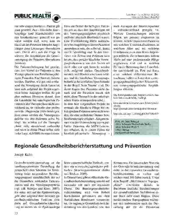 Vorschauseite 2: Wie werden ambulant behandelte Tumorpatienten zuhause versorgt? Eine versorgungsepidemiologische Studie
