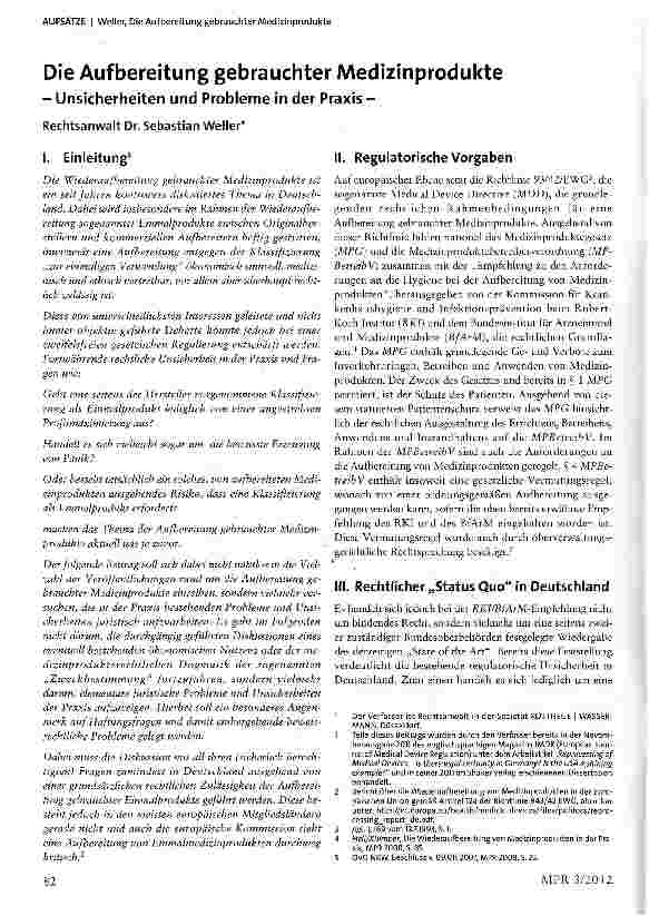 Vorschauseite 1: Die Aufbereitung gebrauchter Medizinprodukte