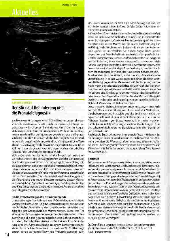 Vorschauseite 1: Der Blick auf Behinderung und die Pränataldiagnostik