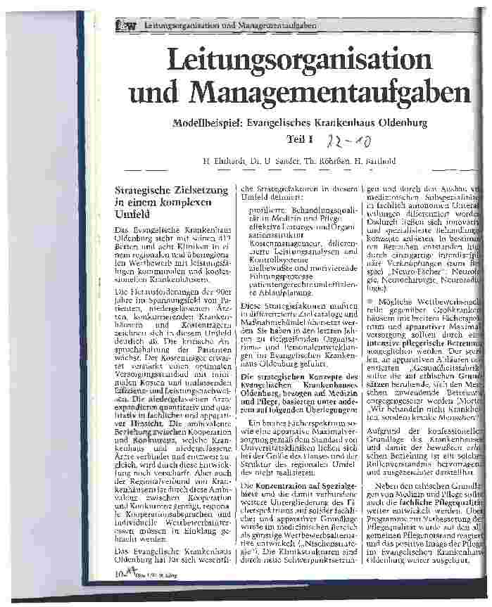 Vorschauseite 1: Leitungsorganisation und Managementaufgaben Modellbeispiel: Evangelisches Krankenhaus Oldenburg, Teil 1