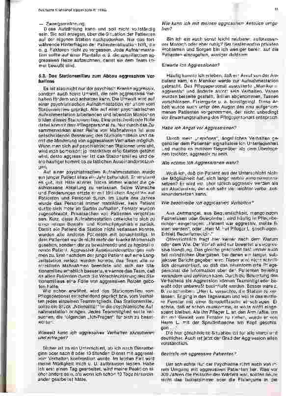 Vorschauseite 6: Aggressives Verhalten von psychisch Kranken Entstehung und Abbau von Aggressionen auf einer psych. Aufnahmestation