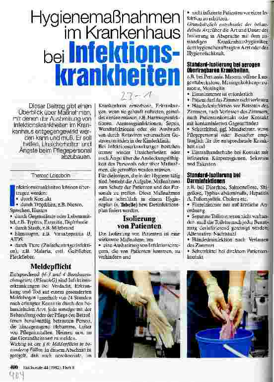 Vorschauseite 1: Hygienemaßnahmen im Krankenhaus bei Infektionskrankheiten