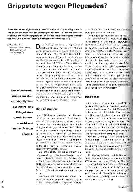 Vorschauseite 1: Grippetote wegen Pflegenden?