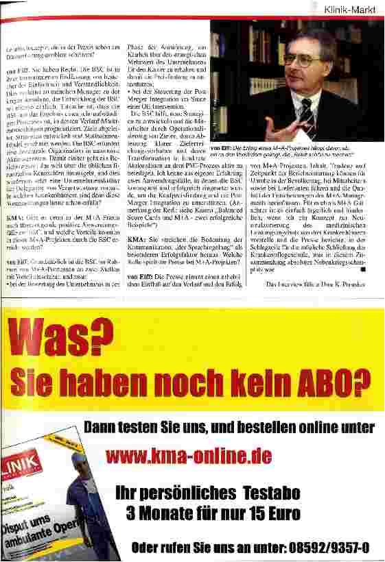 Vorschauseite 6: Kliniken im Wettlauf um die Zukunft oder: Wie man die Braut schöner macht!