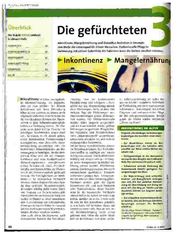 Vorschauseite 1: Die gefürchteten 3 in der Altenpflege: Inkontinenz, Mangelernährung, Dekubitus