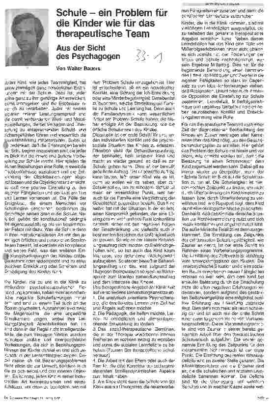 Vorschauseite 1: Schule - ein Problem für die Kinder wie für das therapeutische Team
