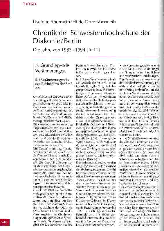 Vorschauseite 1: Chronik der Schwesternhochschule der Diakonie/Berlin