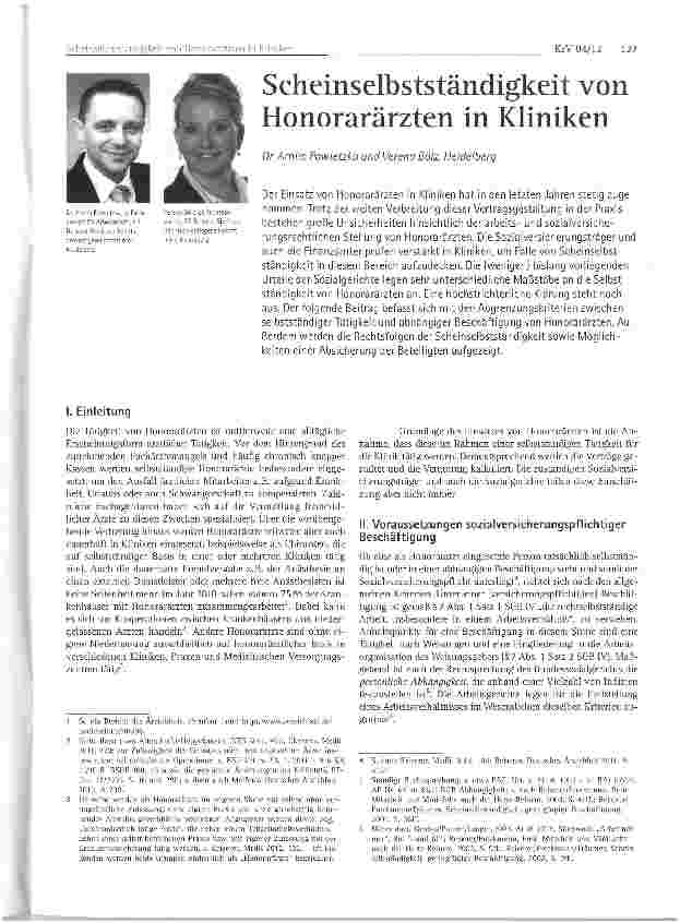 Vorschauseite 1: Scheinselbstständigkeit von Honorarärzten in Kliniken