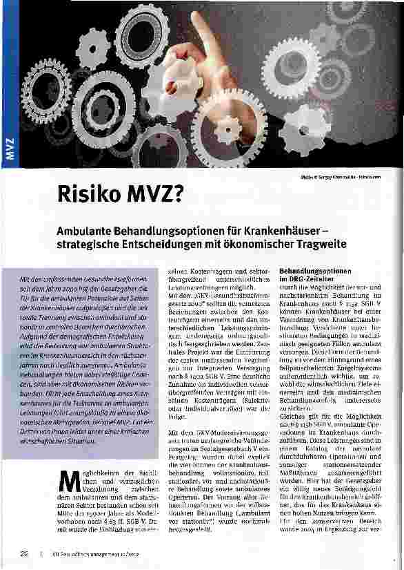 Vorschauseite 1: Risiko MVZ? Ambulante Behandlungsoptionen für Krankenhäuser-strategische Entscheidungen mit ökonomischer Tragweite