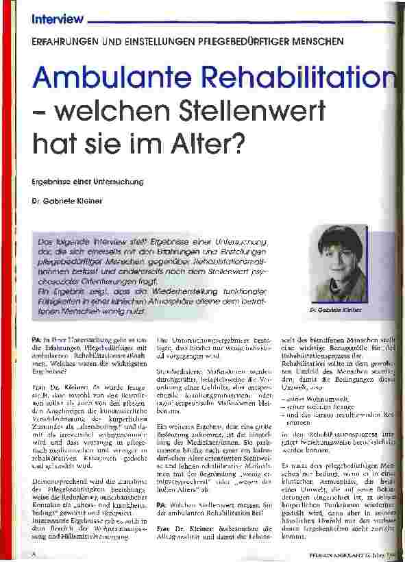 Vorschauseite 1: Ambulante Rehabilitation - welchen Stellenwert hat sie im Alter?