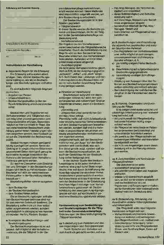 Vorschauseite 2: Beobachtungs-/Beurteilungsbogen Gemeindekrankenpflege