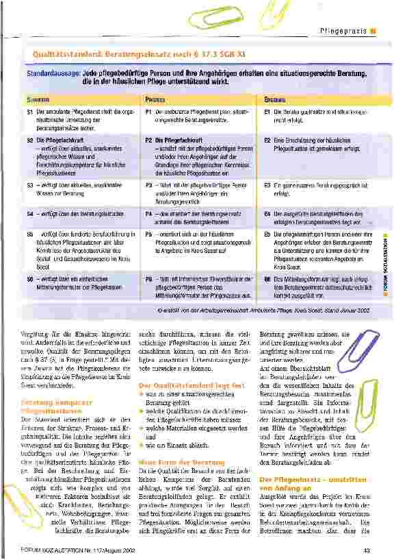 Vorschauseite 2: Qualitätsstandard für Pflegepflichteinsätze Kreis Soest sorgt für Pflegequalität auf kommunaler Ebene