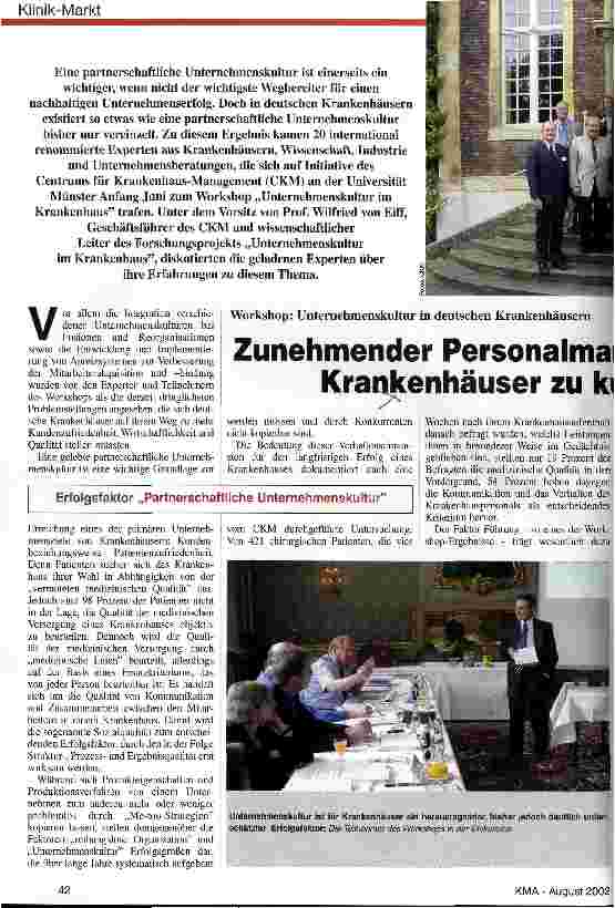 Vorschauseite 1: Zunehmender Personalmangel zwingt Krankenhäuser zu kulturellem Wandel
