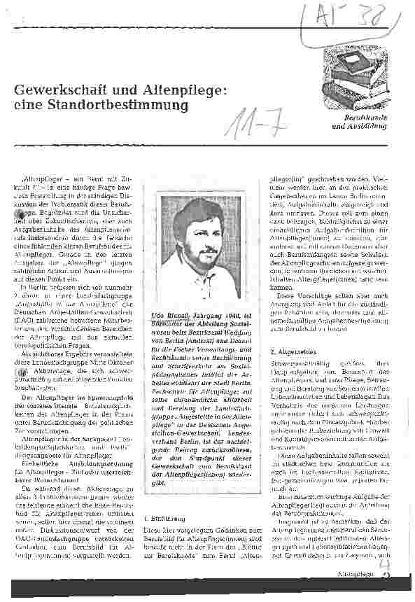 Vorschauseite 1: Gewerkschaft und Altenpflege: eine Standortbestimmung