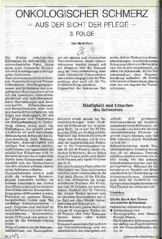 Vorschauseite 1: Onkologischer Schmerz - aus der Sicht der Pflege 3. Folge