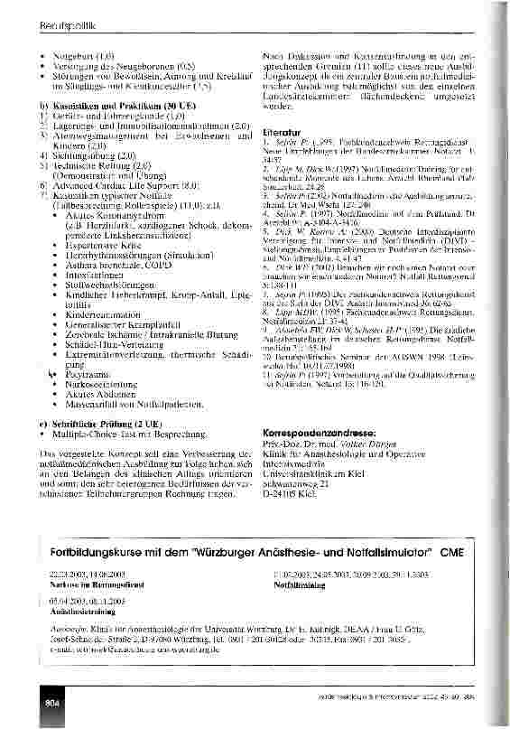 Vorschauseite 4: Theoretische Ausbildung für den Notarztdienst Neues Kurskonzept zur ärztlichen Ausbildung in der Notfallmedizin