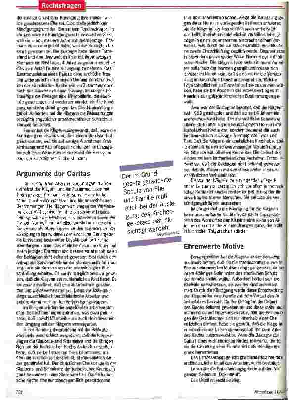 Vorschauseite 3: Heirat nach Scheidung - ein Loyalitätsverstoß? Rechtsstreit um eine Kündigung durch die Caritas