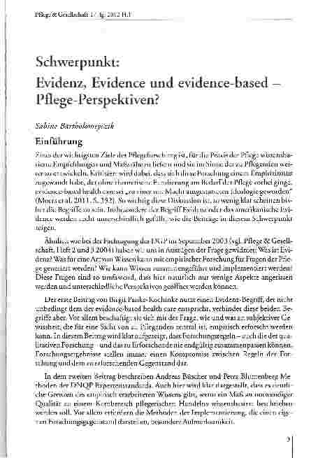 Vorschauseite 1: Evidenz, Evidence und evidence-based -Pflege-Perspektiven?