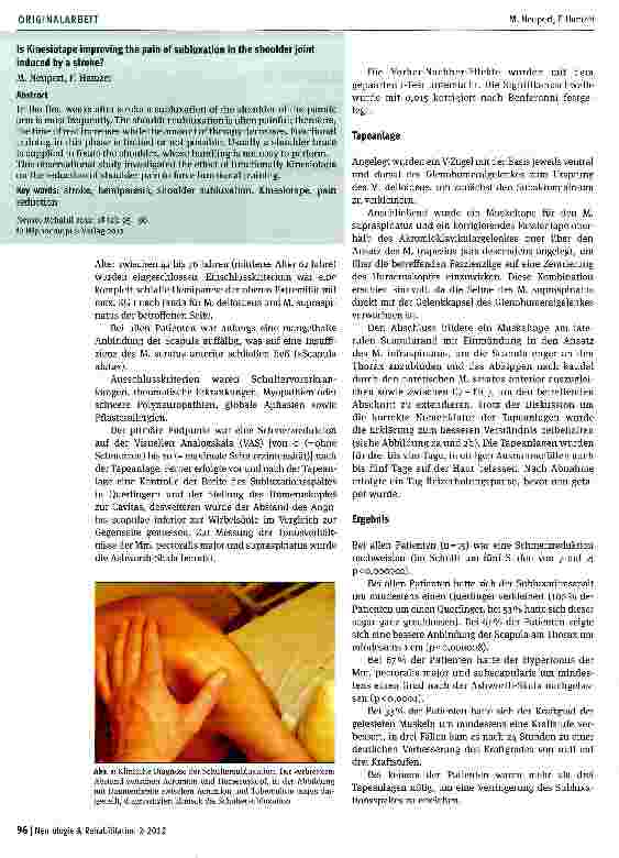 Vorschauseite 2: Kann Kinesiotape die Schmerzen nach einer durch schlaganfall-bedingte Hemiparese induzierten Schultersubluxation verbessern?