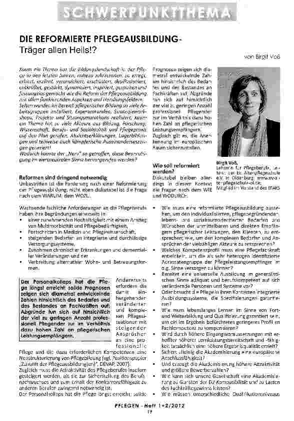 Vorschauseite 1: DIE REFORMIERTE PFLEGEAUSBILDUNG-Träger allen Heils! ?