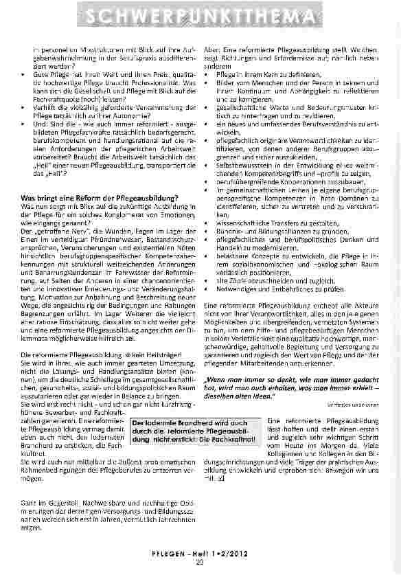Vorschauseite 2: DIE REFORMIERTE PFLEGEAUSBILDUNG-Träger allen Heils! ?