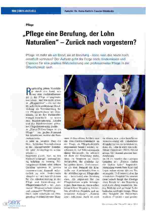 Vorschauseite 1: Pflege eine Berufung, der Lohn Naturalien - Zurück nach vorgestern?