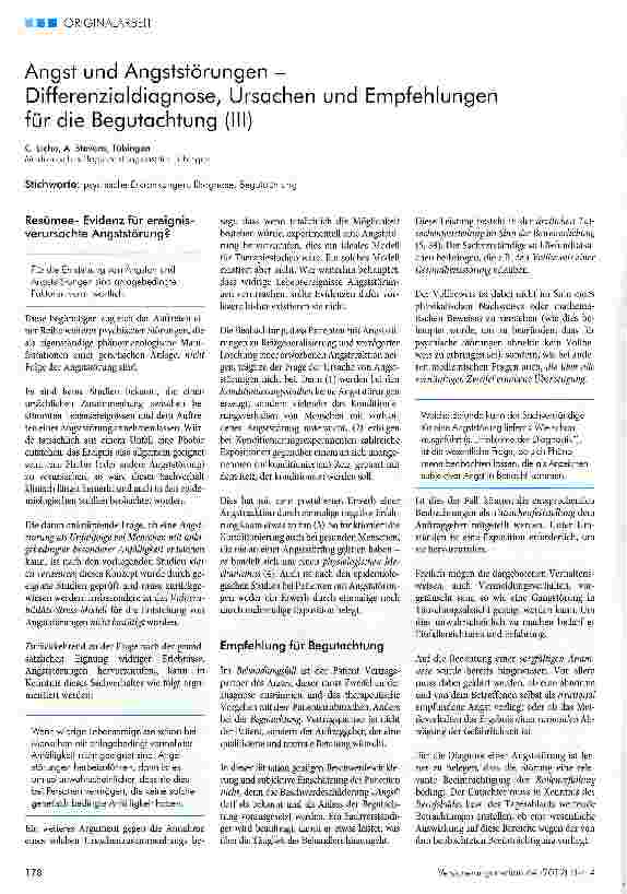 Vorschauseite 1: Angst und Angststörungen - Differenzialdiagnose, Ursachen und Empfehlungen für die Begutachtung