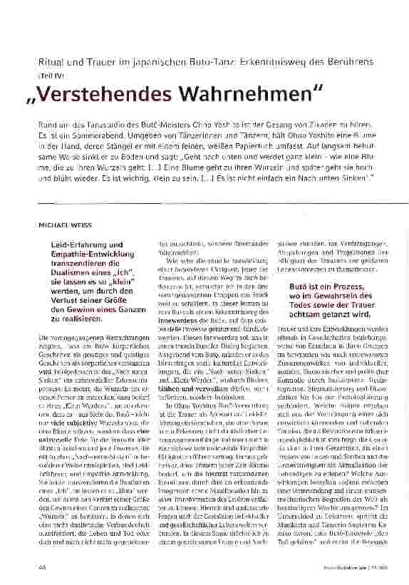 Vorschauseite 1: Ritual und Trauer im japanischen Buto-Tanz: Erkenntnisweg des Berührens (Teil IV)Verstehendes Wahrnehmen